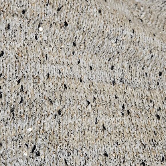 GB Gianni Bini Cropped Tan/Cream/Black With Gold Sequins‎ V-Neck Sweater Size L - Picture 7 of 8